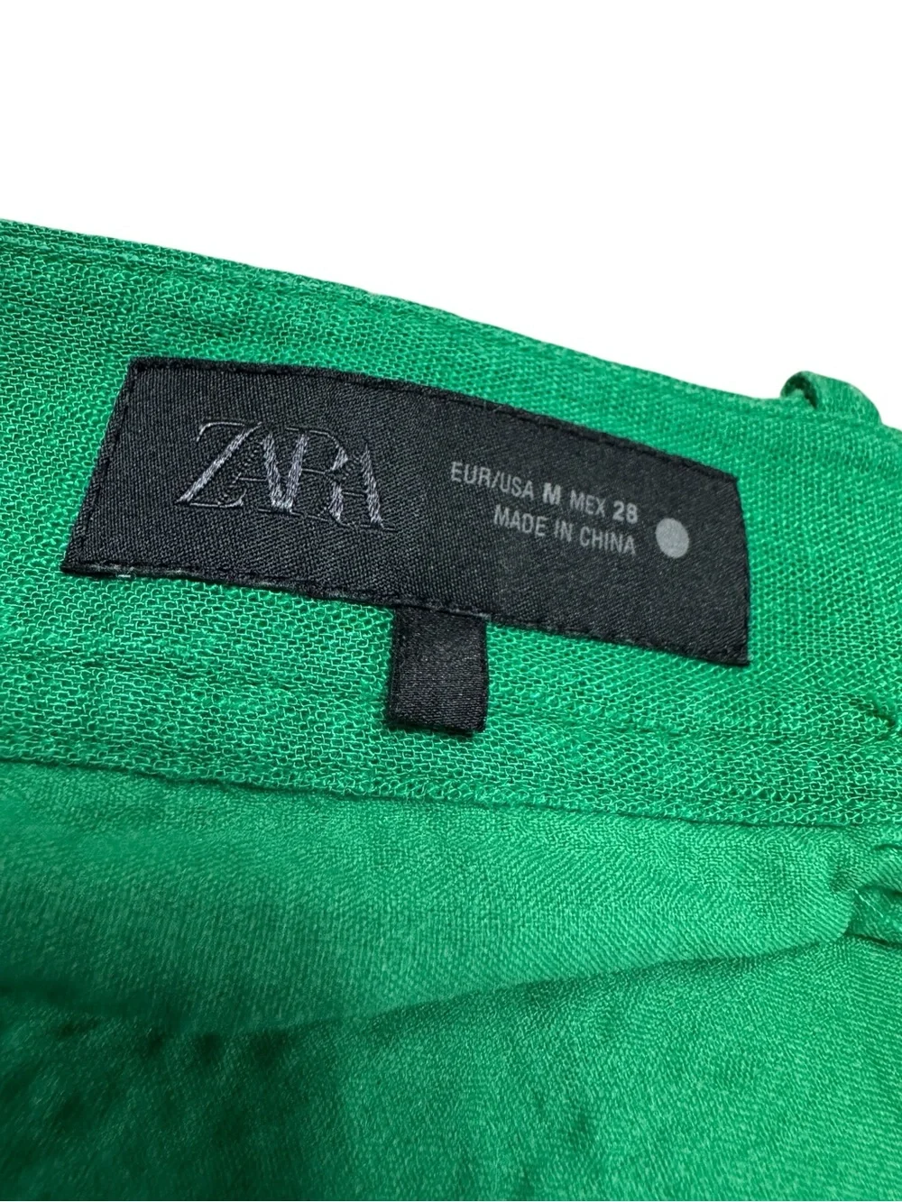 ZARA Green Embroidered Wide Leg Linen Blend Trousers
